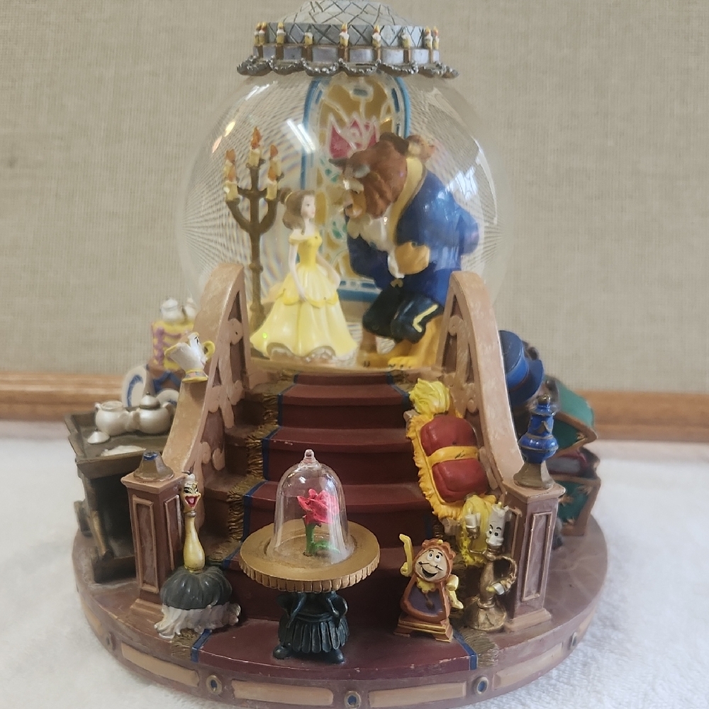 1991 Disney Beauty & the Beast Musical Snow Globe FLAWED Princesscore Cottage